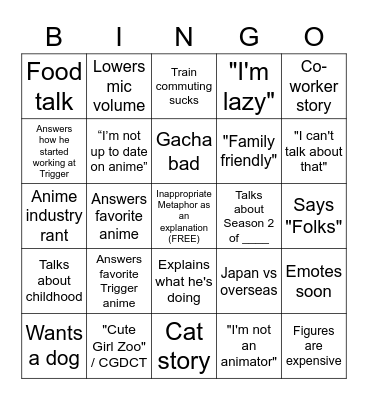 Tattun In-Between Bingo Card