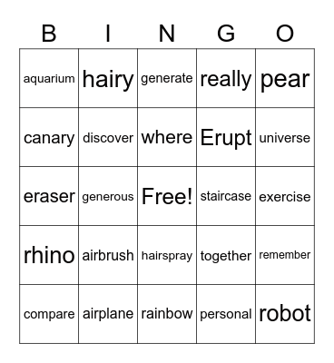 R BINGO Card