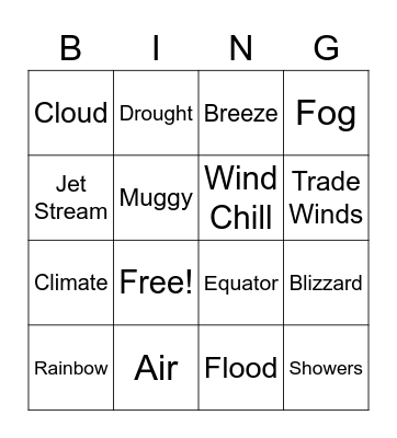 Weather BING - O Bingo Card