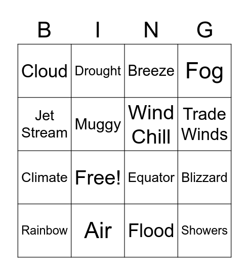 Weather BING - O Bingo Card