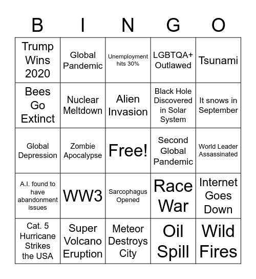 Apocalypse Bingo Card