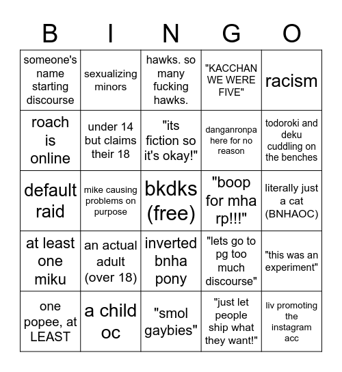 ponytown bnha area bringo Bingo Card