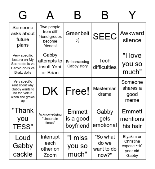 Gabby's Birthday Drinking Bingo! Bingo Card