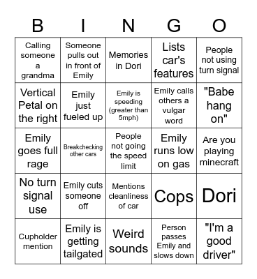 Emily Bingo Card