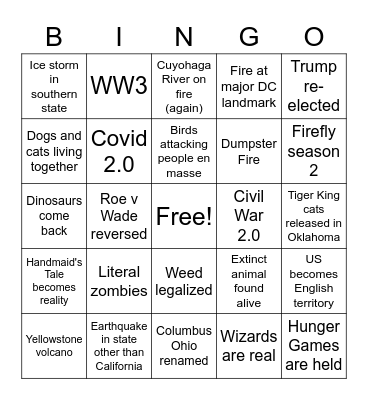 2020 is a dumpster fire Bingo Card