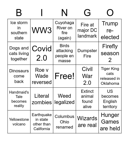 2020 is a dumpster fire Bingo Card