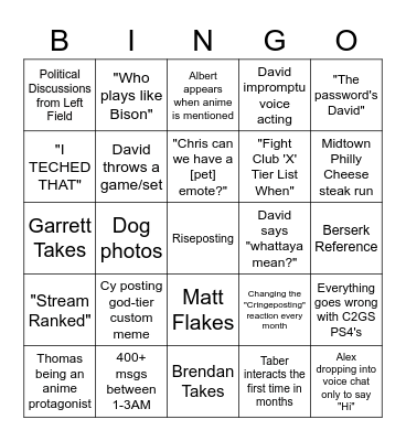 Untitled Bingo Card