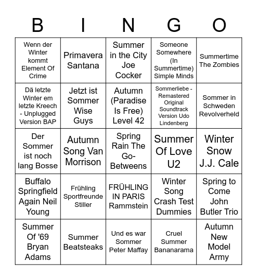 Quatro stagioni Bingo Card