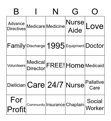 November is National Hospice Month Bingo Card