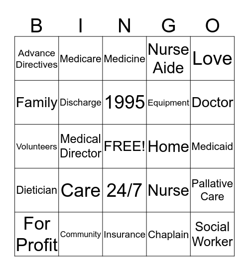 November is National Hospice Month Bingo Card