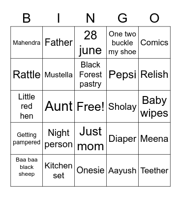 MEENA BABY SHOWER BINGO. Bingo Card