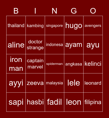 bismillah Bingo Card