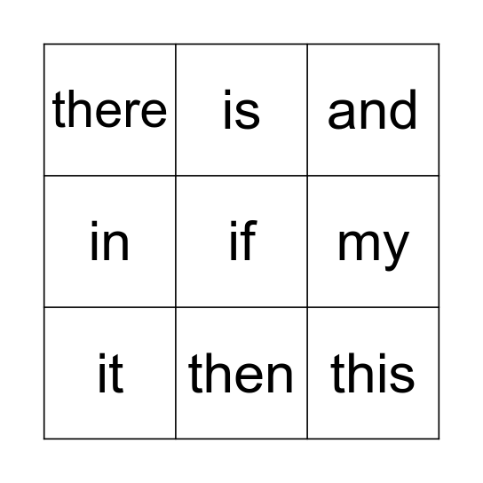 Star Words Bingo Card