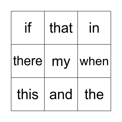 Star Words Bingo Card