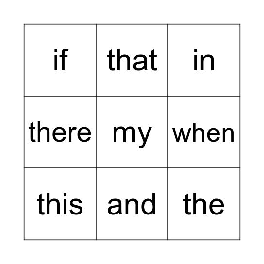 Star Words Bingo Card