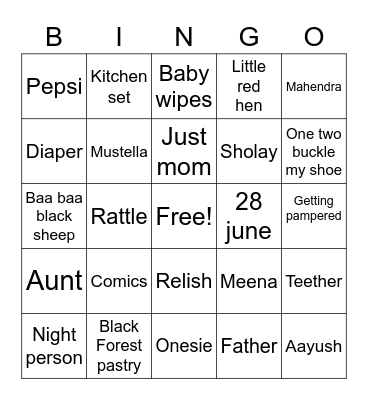 MEENA BABY SHOWER BONGO Bingo Card