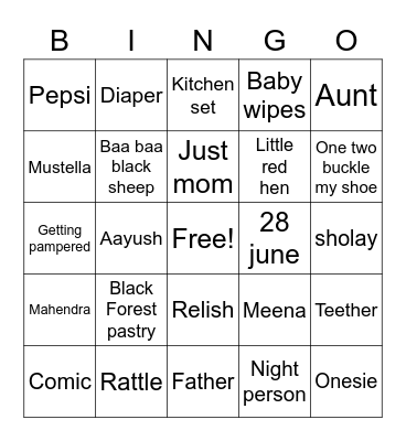 MEENA BABY SHOWER BONGO Bingo Card