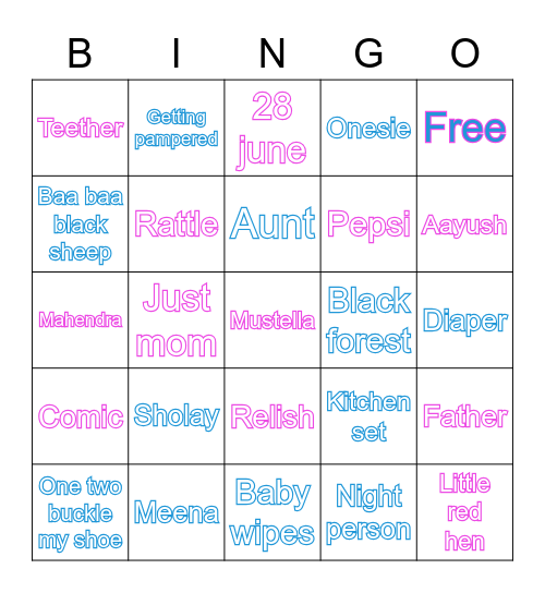 MEENA’S BABY SHOWER BINGO Card