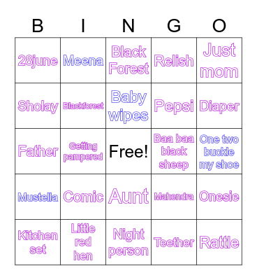 MEENA’S BABY SHOWER  BINGO! Bingo Card
