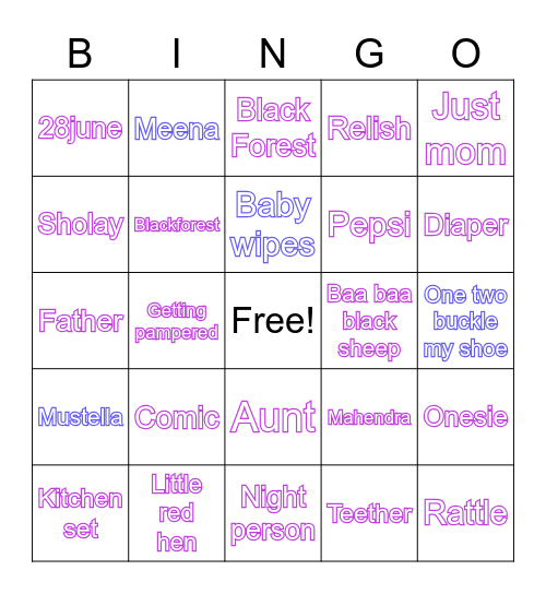 MEENA’S BABY SHOWER  BINGO! Bingo Card
