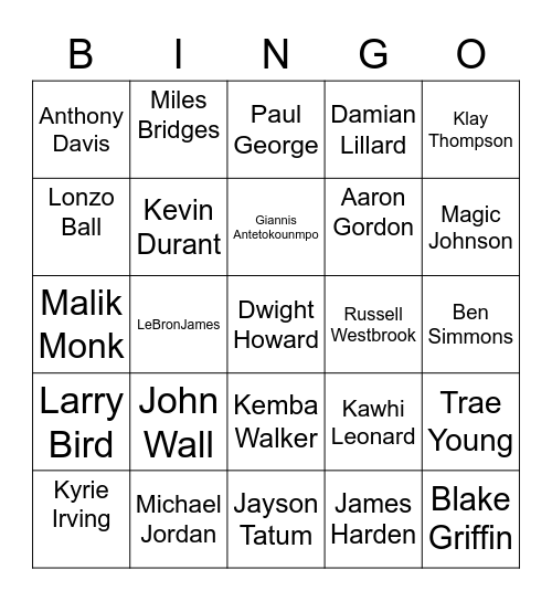 Basketball Stars Bingo Card