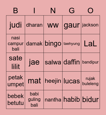 GIMIK BINGO Card