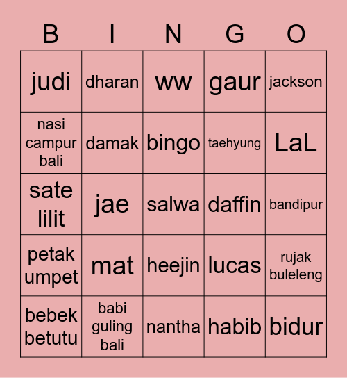 GIMIK BINGO Card