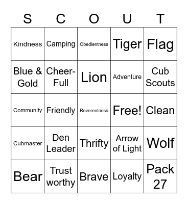 EPC Pack 27 Webelos Den Bingo Card