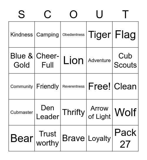 EPC Pack 27 Webelos Den Bingo Card