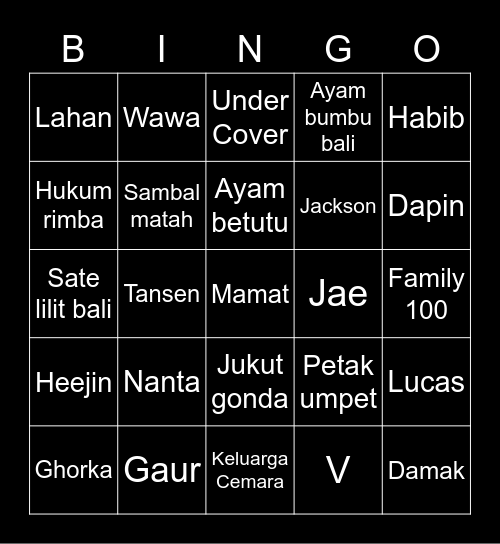 Bingonya abi Bingo Card