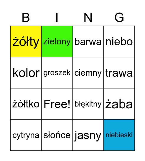 Bingo - zielony Bingo Card