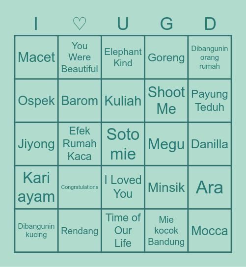 Luka ♡＾▽＾♡ Bingo Card