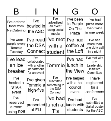 Tommie Bingo Card