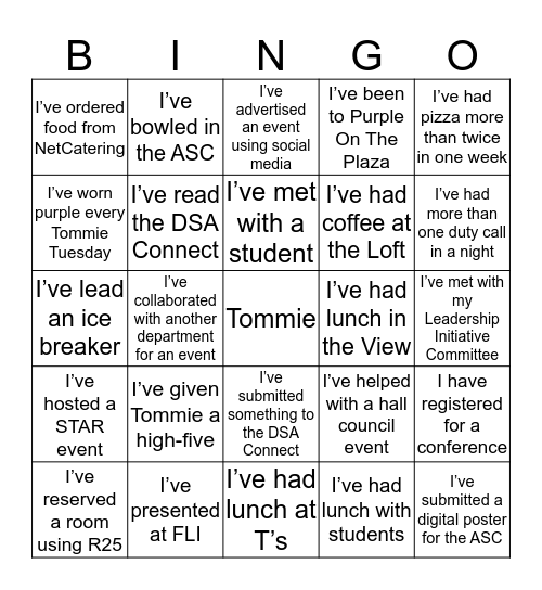 Tommie Bingo Card