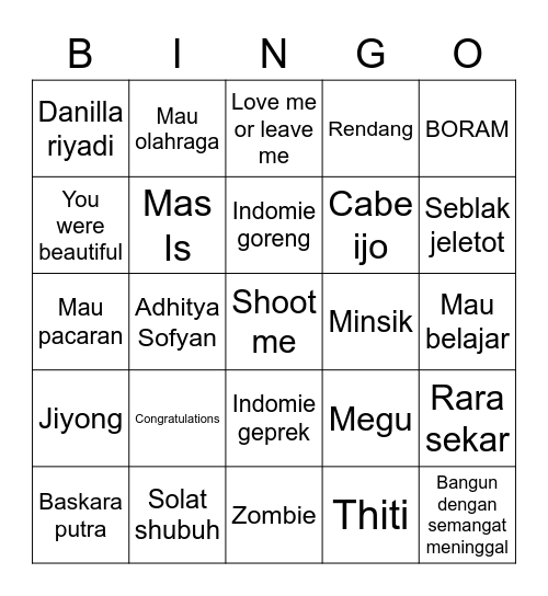 Lala :3 Bingo Card