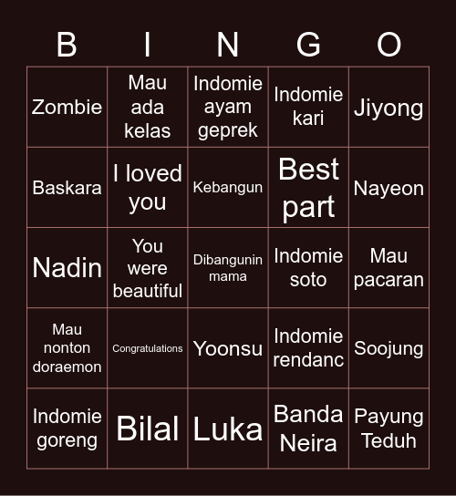 Punya Soojung Bingo Card