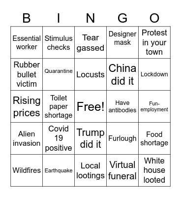 Apocalypse Bingo Card