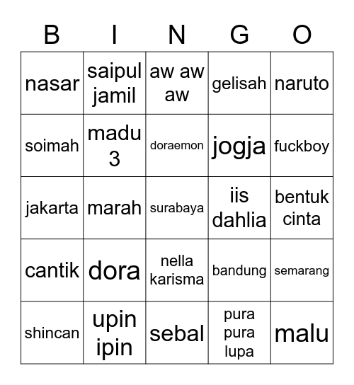 junet Bingo Card