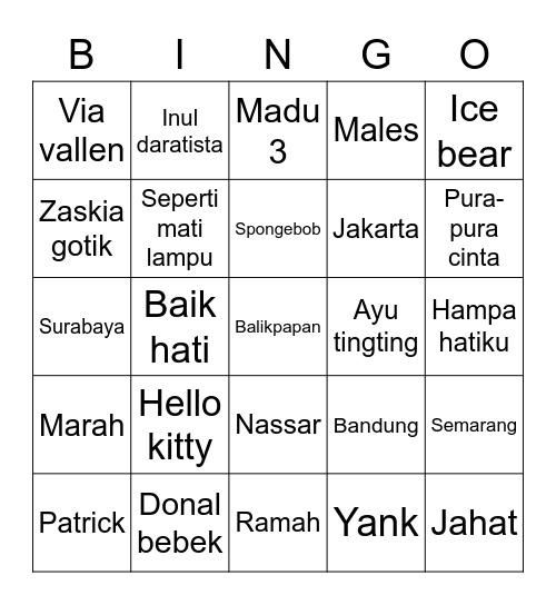 Ocie Bingo Card
