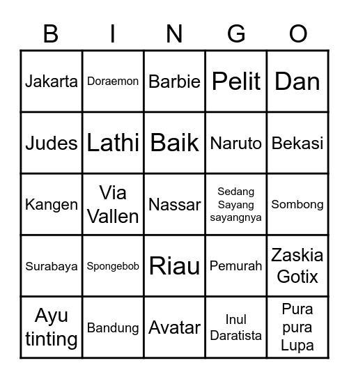 BINGO YERRRI Bingo Card