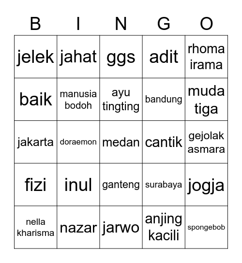 Jo Bingo Card