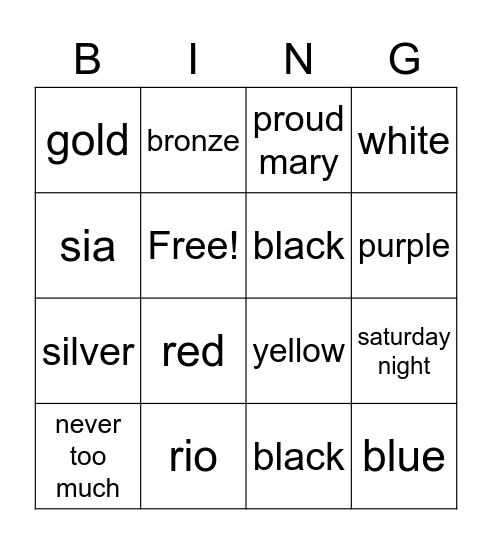 music 90 Bingo Card