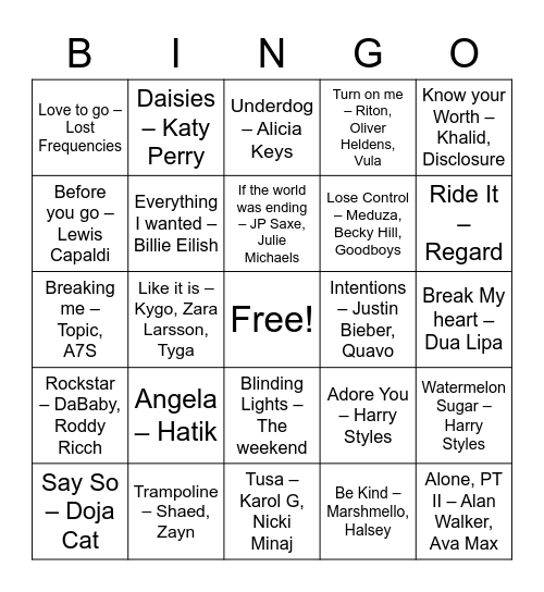 Muziekbingo Card