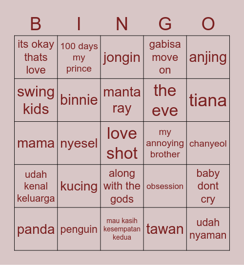 kyungsoo Bingo Card