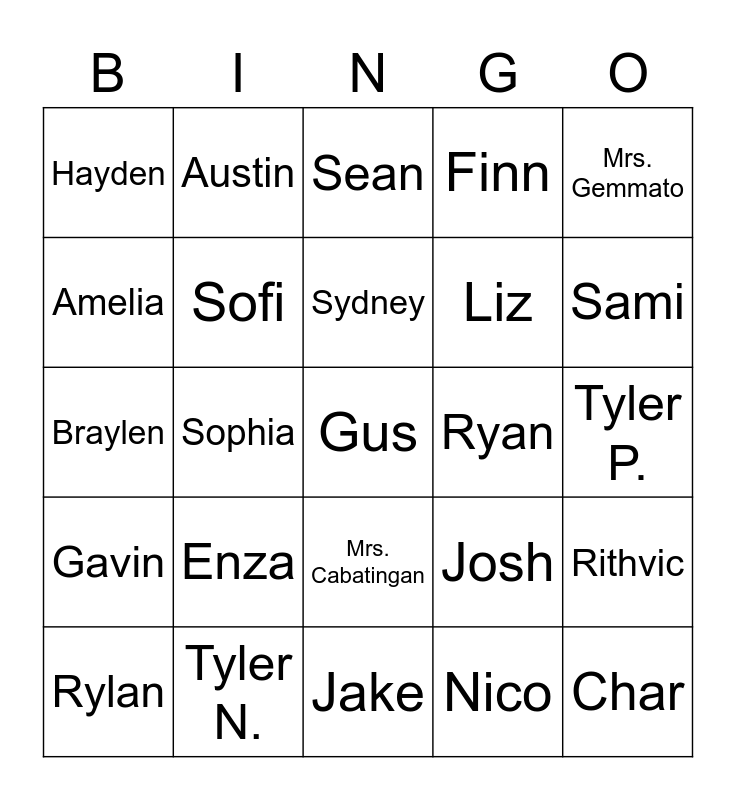 Our Class Bingo Card