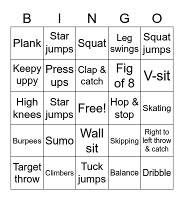 Fitness & Skills Bingo Card