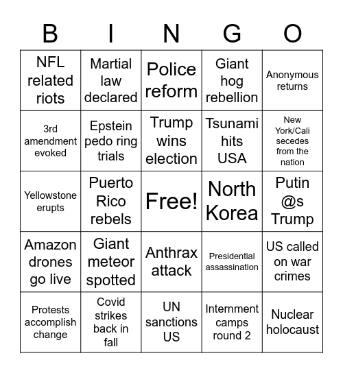 2020 Bingo Card Bingo Card