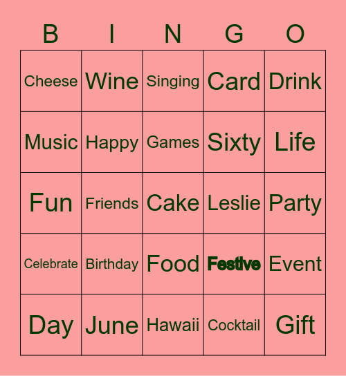 COMMON WORDS PARTY Bingo Card