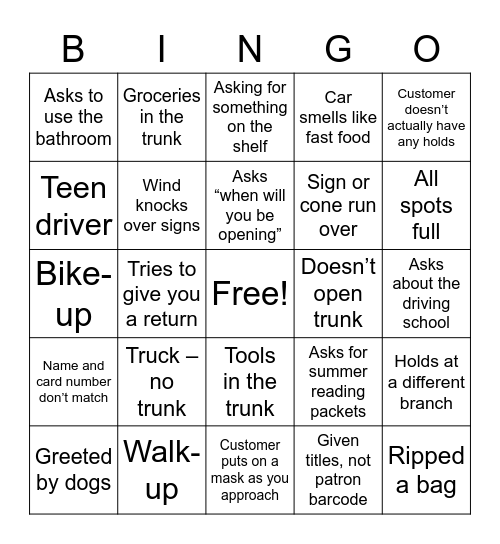 Curbside Bingo Card