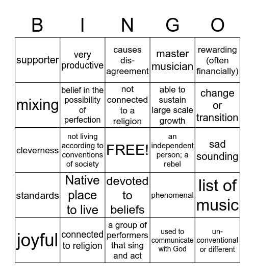 Classical Music Connections to History Bingo Card